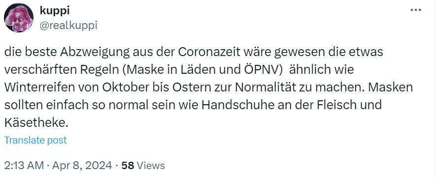 Ich bleibe dabei. Diese Pandemie hat bei einigen Menschen bleibende Schäden hinterlassen.