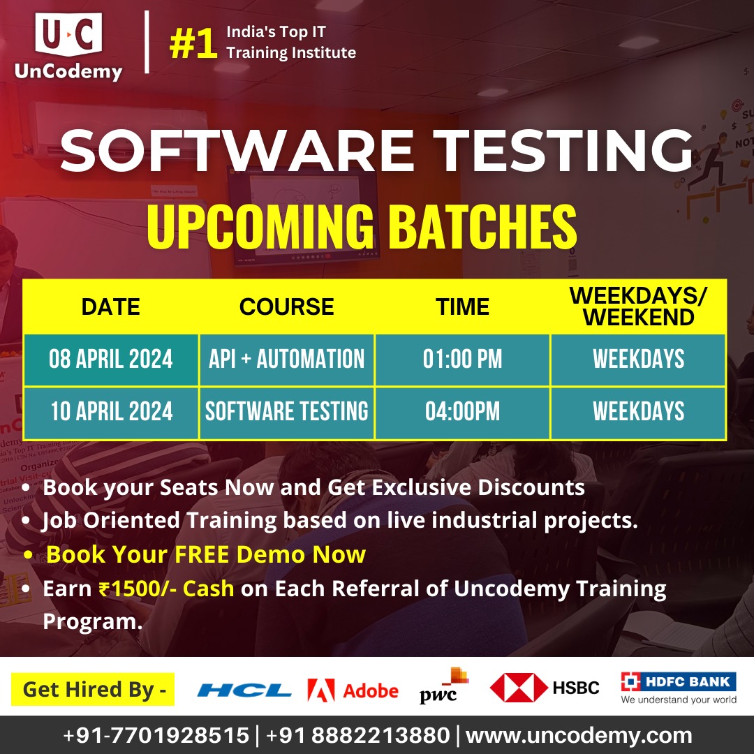 ruhi_parve11222's tweet image. Join Our Exclusive Software Testing Training Batches!
.
🌟 Exciting News! Our upcoming software training batches are starting soon!
.
.
#uncodemy #SoftwareTraining #UpcomingBatches #Discount #ReserveNow #CareerGrowth #SkillDevelopment #Technology