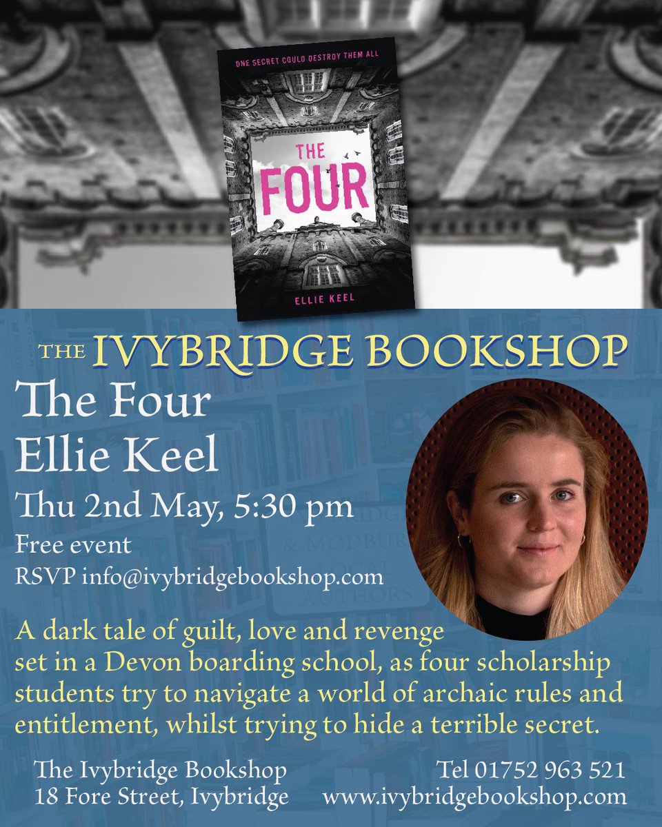 Set to be one of the biggest fiction debuts of 2024 - we are exited to welcome Ellie Keel and The Four to The Ivybridge Bookshop on Thursday 2nd May, 5:30pm. Not to be missed! Free to join, please message to register #ivybridge #devondarkacademia #thefour