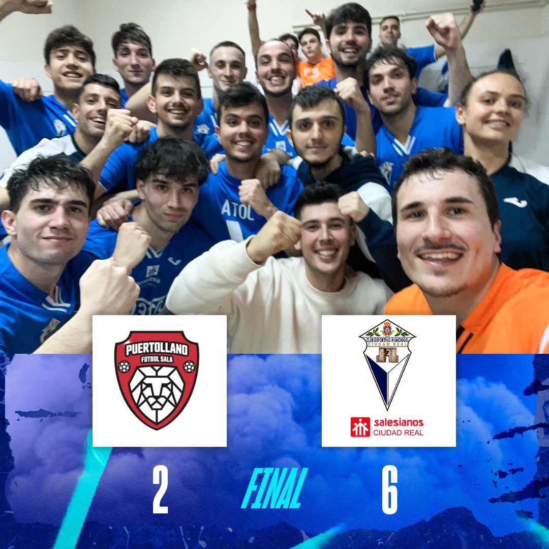 ⚽️ ¡VICTORIA!

🆚 Puertollano F.S.

⚽️ Hugo (2), Mario, José Julián, Eloy y Borja

#AupaManchego 💙🤍