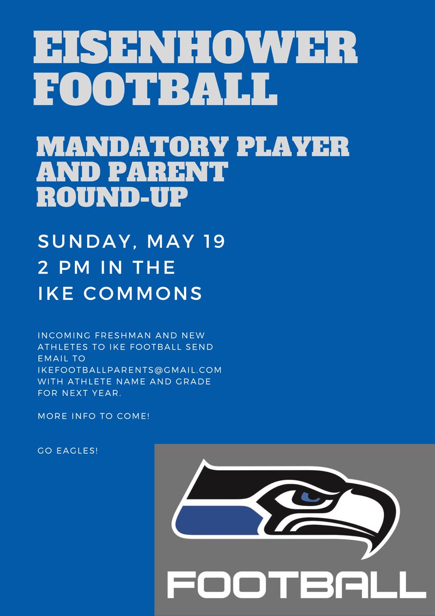 Save the date! Football Round-Up for new and current players Sunday, May 19! #OneEagleFamily