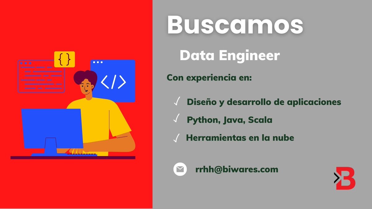 📌En #Biwares estamos🔎buscando: ➡️#DATA Engineer 🏠#remoto 👉🏽 Experiencia en diseño y desarrollo de aplicaciones basadas en ecosistemas distribuidos y #cloud. 📧 rrhh@biwares.com Sumate al #equipo @BiwaresOk #rrhh #trabajo #trabajoar #HIRINGNOW