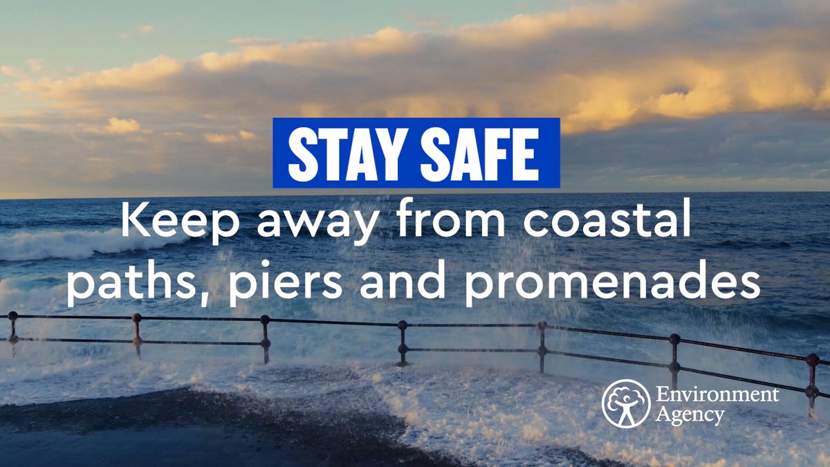 High winds, high tides and low pressure are increasing the risk of #flooding on the coast. ❌ Keep away from coastal paths, piers and promenades 🚗 Flooding of coastal roads is possible, so do not drive through flood water Sign up for flood alerts: gov.uk/check-flooding