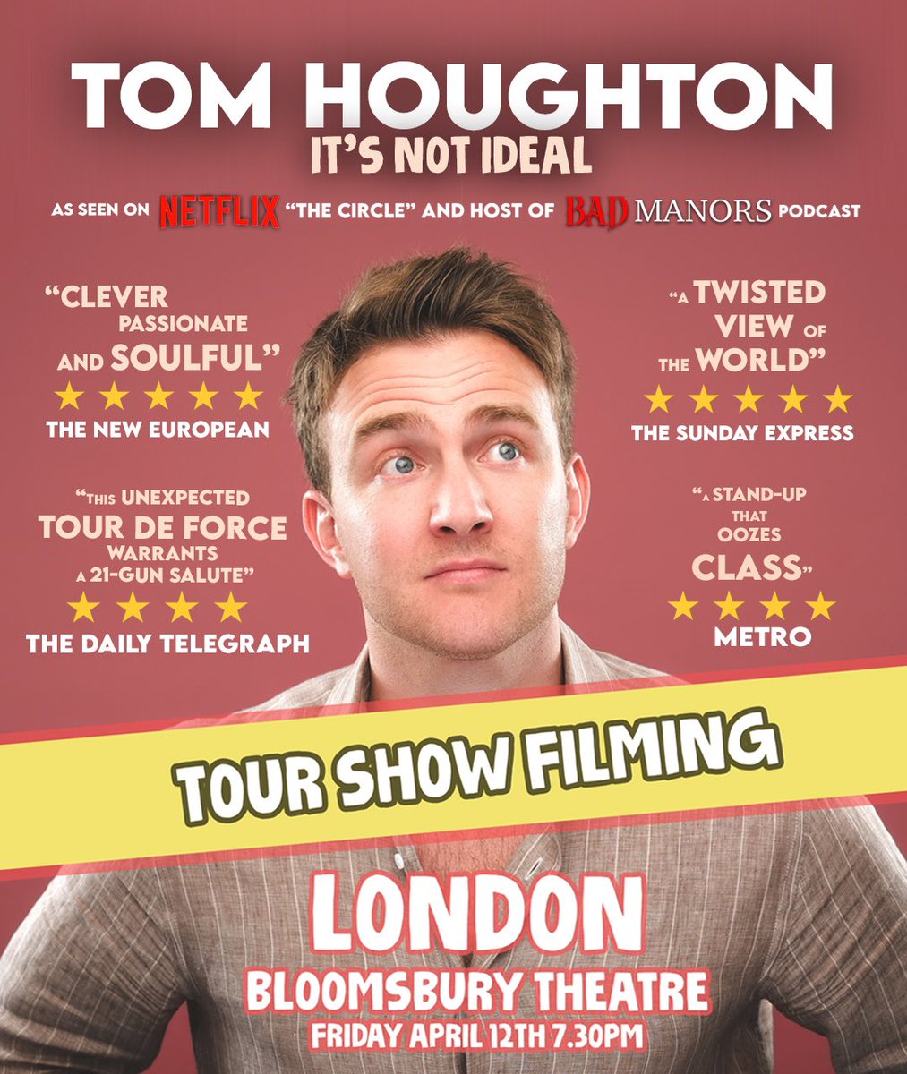 💥📣 TOUR SHOW FILMING . I’ll be filming my tour show “It’s not ideal” at the Bloomsbury theatre THIS FRIDAY, 12th April. 7.30pm A few tickets left so please grab yours, invite everyone you’ve ever met and let’s blow the roof off! Thank you Tix ucl.ac.uk/culture/whats-…