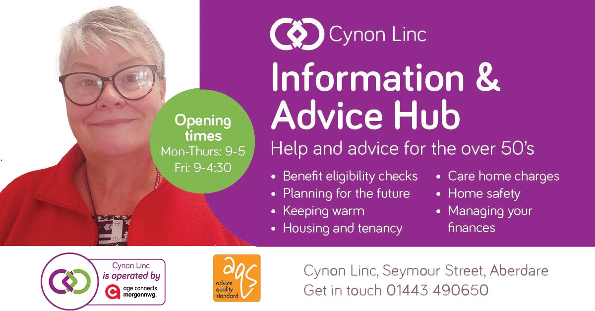The over 50s info and advice hub at Cynon Linc is open Monday-Friday. Pop in and see Fleur and the Age Connects Morgannwg team for practical advice and support. 01443 490650.
#over50 #aberdare #advice