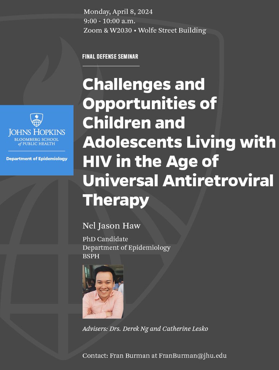 In his final defense seminar today, @jasonhaw_ discusses challenges and opportunities for young people living with HIV in the age of universal antiretroviral therapy.