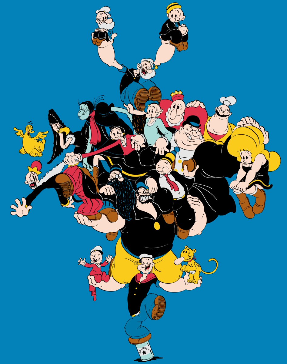 inspired by an old comic advertisement, nor the first or last time i'll draw popeye carrying a large group on his shoulders