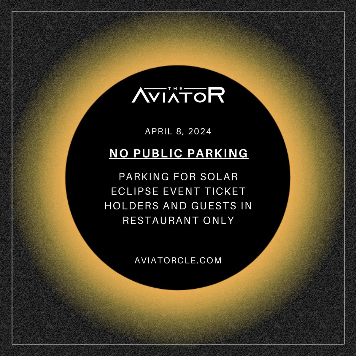 TODAY IS GOING TO BE EPIC.🌍☀️✨ Today (4/8), the parking lot will only be available for Solar Eclipse Event ticket holders and guests in the restaurant. NO PUBLIC PARKING will be available. We are so excited for this once-in-a-lifetime experience! 🕶️🌓✨🤩