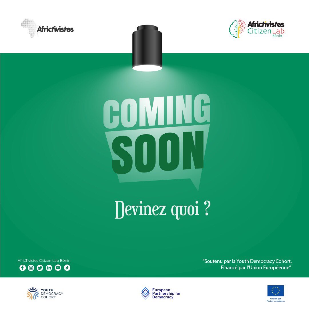 Bientôt disponible 🔥
Surveillez nos prochaines publications, quelque chose se prépare 

Soutenu par la @YouthCohort  Financé par @EU_Partnerships  
#ACLB #AfricTivistes #SupportedByYDC @AFRICTIVISTES