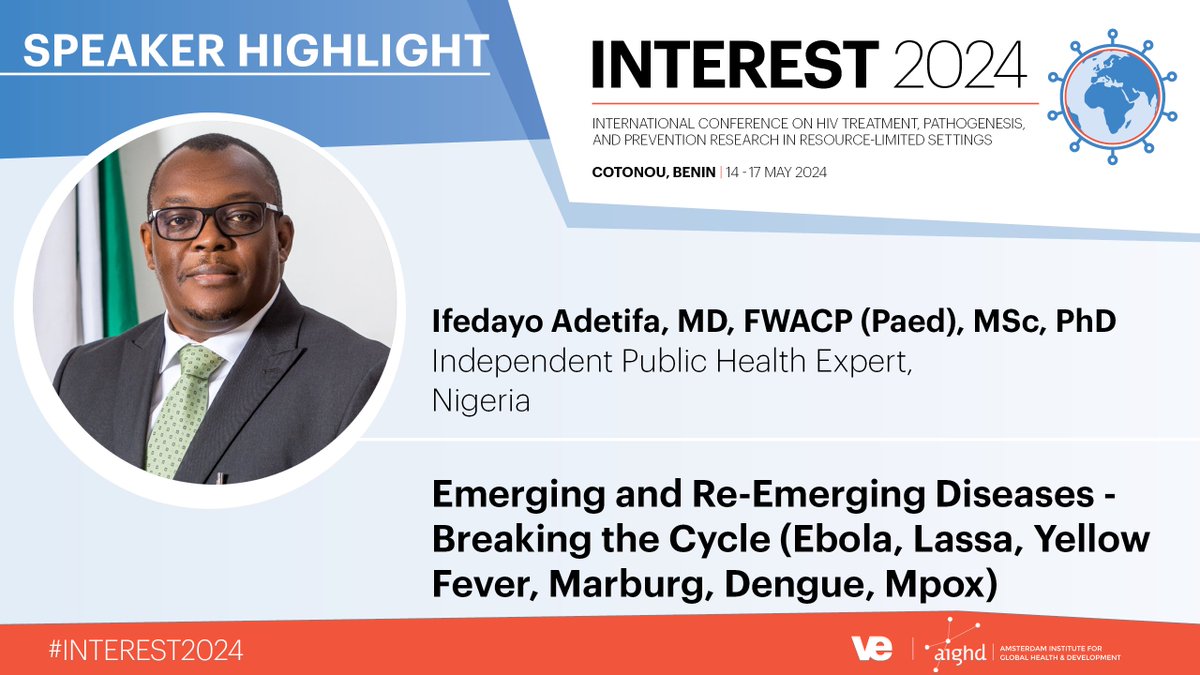 Dr. Ifedayo Adetifa @IfedayoTiffy was the former Director-General of the Nigerian Centre for Disease Control. He will join the @INTERESTConf speaking on breaking the cycle of #emerging #diseases #ebola #lassa #YellowFever #Dengue #Marburg #mpox Join us: interestworkshop.org/registration/