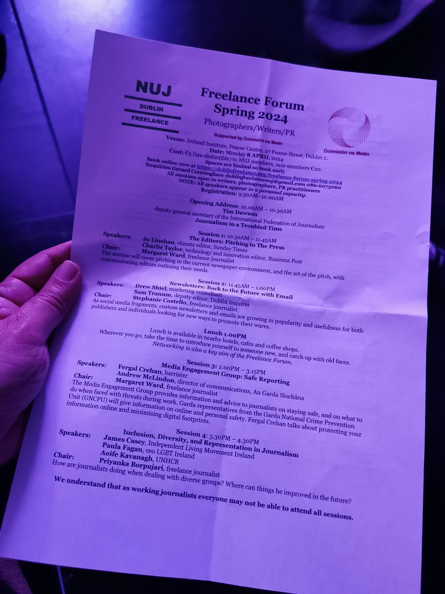 Great to be at @NUJofficial @DublinFreelance #FreelanceForum to discuss everything from pitching to safe reporting 🖋️

Here's @samtranum @drewshiel
@stephcostell0 talking all about newsletters.

Excited to chair a panel with brilliant folks from @ILMIreland @LGBT_ie @UNHCRIreland