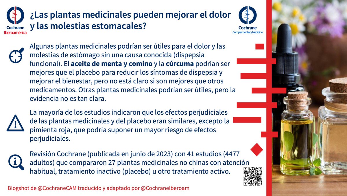 ¿Las plantas medicinales mejoran las molestias de estómago? El aceite de menta y comino y la cúrcuma podrían ser mejores que el placebo para reducir las molestias de estómago sin una causa conocida 👇🏻👇🏻👇🏻