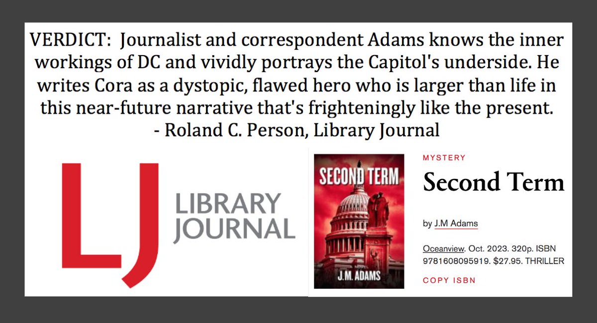 I want to thank Roland Person @LibraryJournal for an amazing review of Cora Walker in SECOND TERM libraryjournal.com/review/second-… #WomenEmpowerment @nypl #UniteAgainstBookBans #PLA2024 @ALA_PLA #NationalLibraryWeek #readingcommunity #medialiteracy #infoliteracy #ALAAC24 #medialiteracy