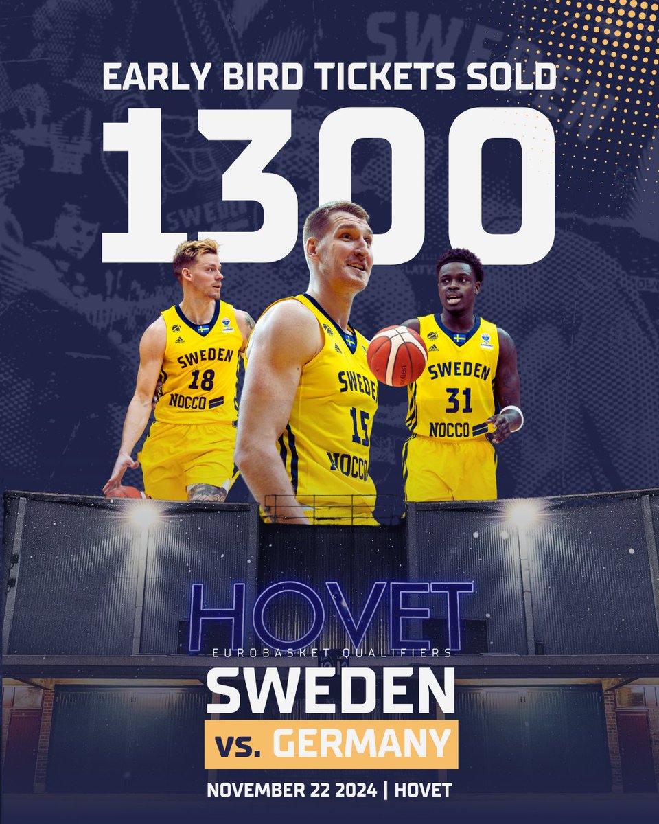 7 months to go. Already 1300 tickets sold. 🙌🇸🇪 🐤 Only 200 Early Bird tickets left... secure your spot today here! bit.ly/Biljetter-SWET… 🎟️ General ticket sale starts May 1. #SwedenBasketball | #DareToBelieve