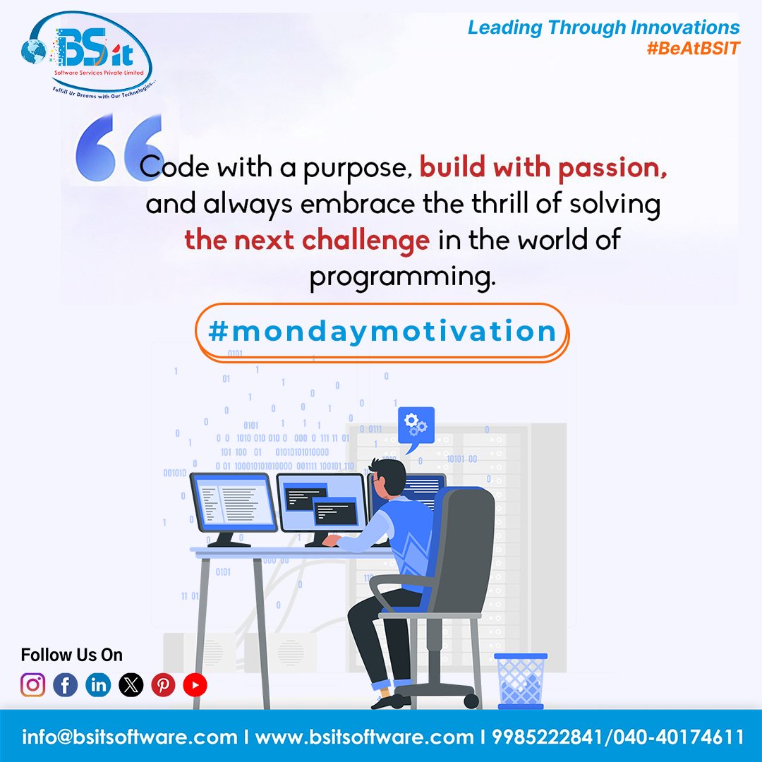 Code with a purpose, build with passion, and always embrace the thrill of solving the next challenge in the world of programming.

#bsitsoftware #bsit #CodeWithPurpose #PassionateCoding #ProblemSolvingJourney #ProgrammingThrills #CodeChallengeAccepted #DevLife #CodingPassion