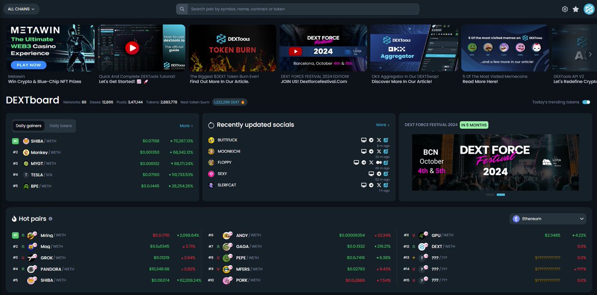 Trading in DeFi can be very challenging, especially if you want to jump on every opportunity that comes up daily. @DEXToolsApp tracks data of 89 blockchains in real-time. You can see every token launched and every order executed on each chain. Do you know that there is a way to…