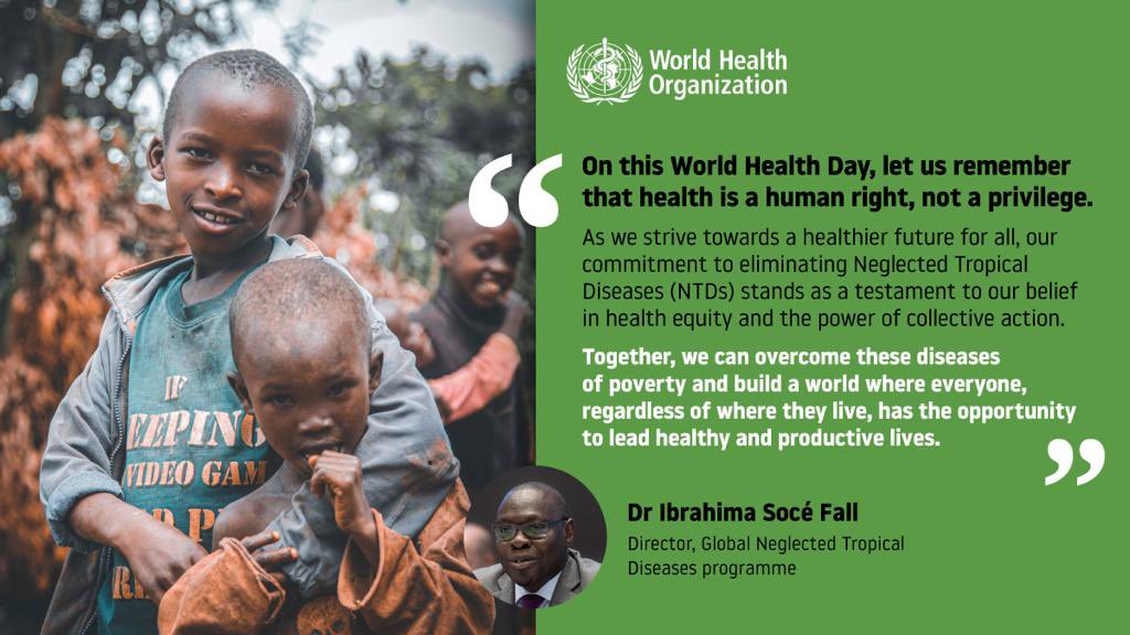 Succinctly put by @SoceFallBirima 'Together we can overcome these diseases of poverty and build a world where everyone, regardless of where they live, has the opportunity to lead healthy and productive lives.' #MyHealthMyRight and not a privilege for few. #WorldHealthDay