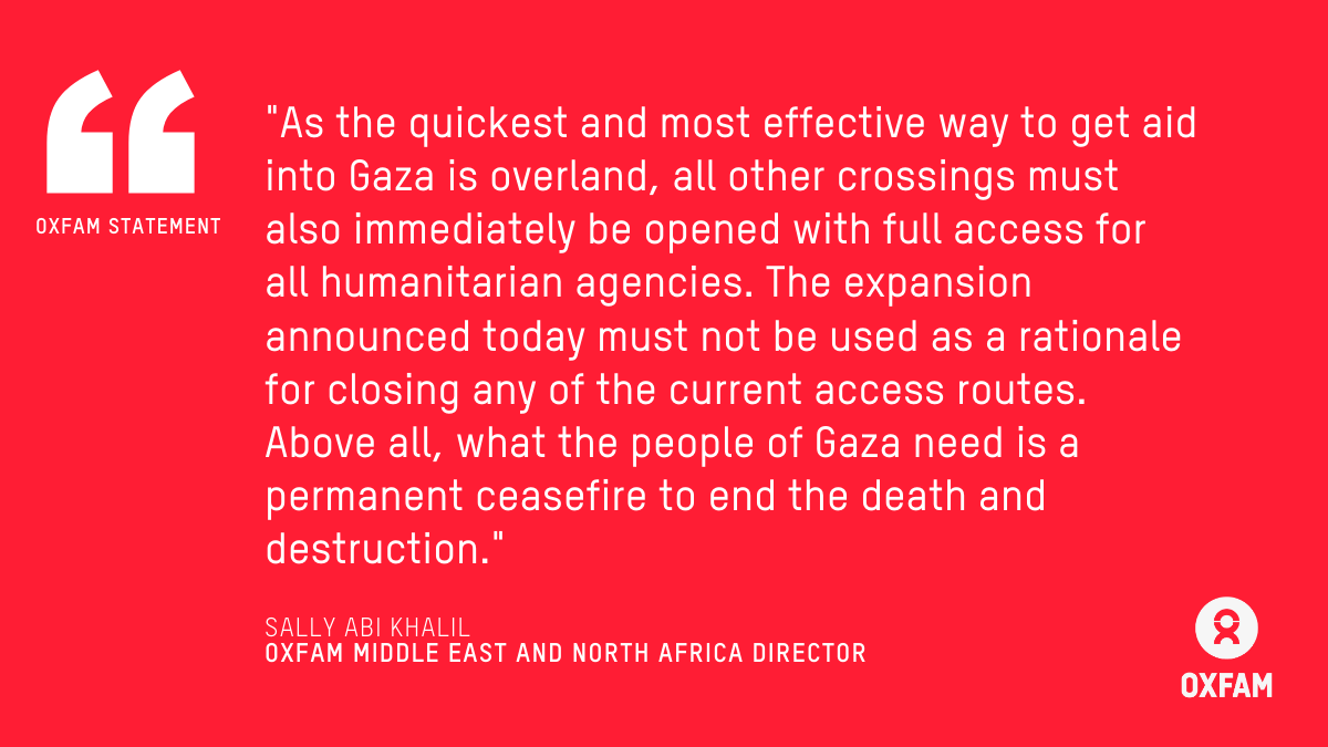 REACTION: Israeli government announces Erez Crossing and Ashdod Port will now allow humanitarian aid into #Gaza. oxf.am/3vGcVQB