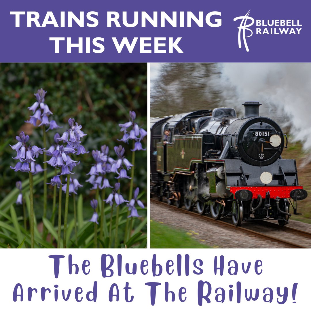 The Bluebells Have Arrived! - Trains Running This Week! Come along and visit The Bluebell Railway and grab a chance to see the Bluebells which have now started to bloom along our railway! Visit bluebell-railway.com/train-travel/ to pre-book your travel tickets.