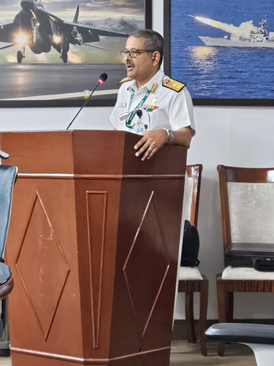#Happening_Now The Keynote Address for the RTD organized by CENJOWS on 'Measures for Revitalizing Commercial Shipbuilding in India' was delivered by Rear Admiral Bimal Kumar.