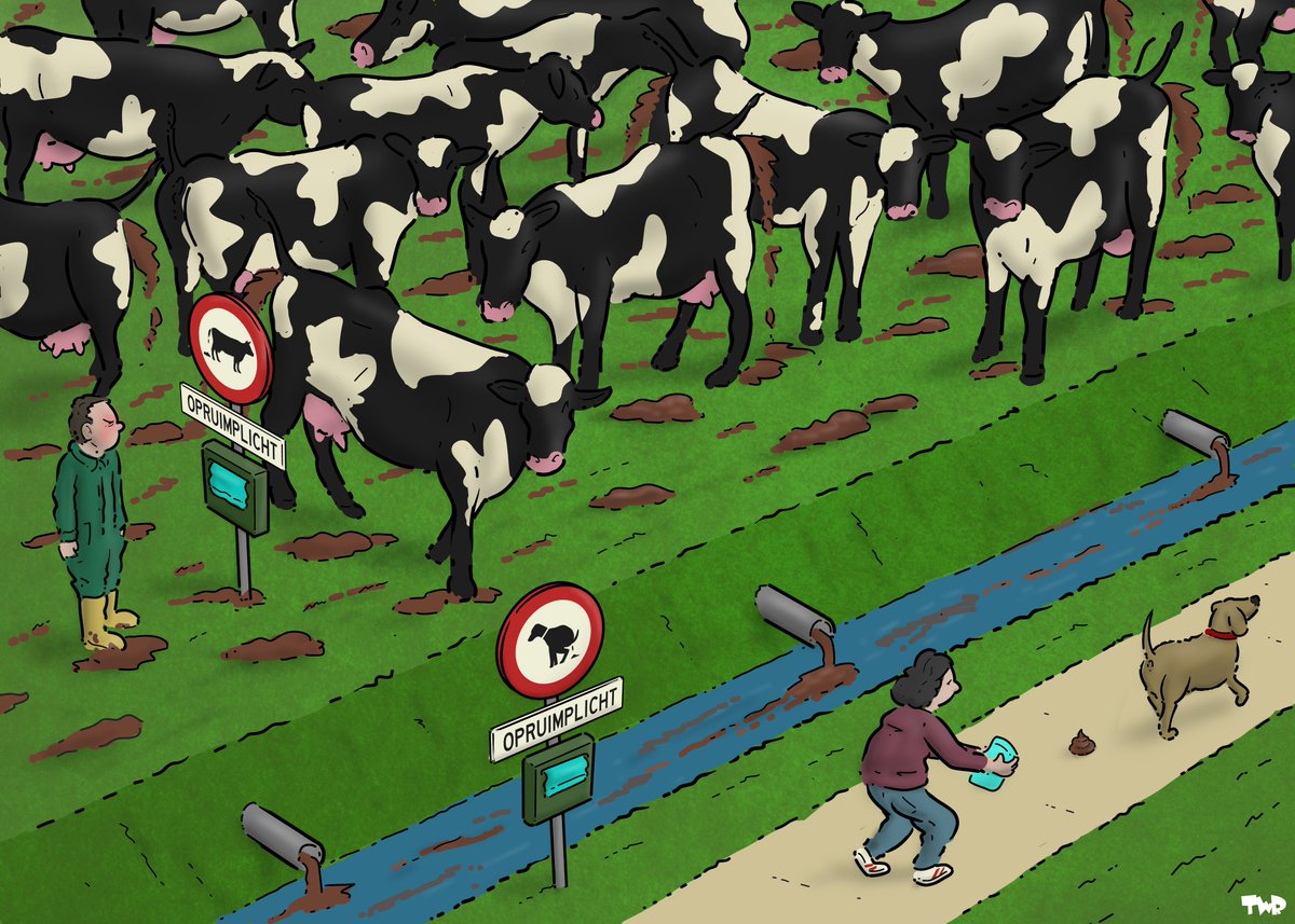 Mestcrisis. Cartoon voor @trouw: trouw.nl/achterpagina/s… #mest #boeren #natuur #veestape