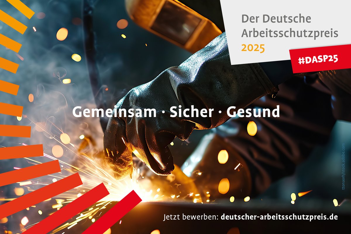 📢Ab heute und bis 30. Juni für den Deutschen Arbeitsschutzpreis 2025 bewerben! Die Auszeichnung für vorbildliche Lösungen für Arbeitssicherheit und Gesundheitsschutz ist mit je 10.000 Euro in vier Kategorien dotiert. Alle Informationen finden Sie hier ➡️ deutscher-arbeitsschutzpreis.de