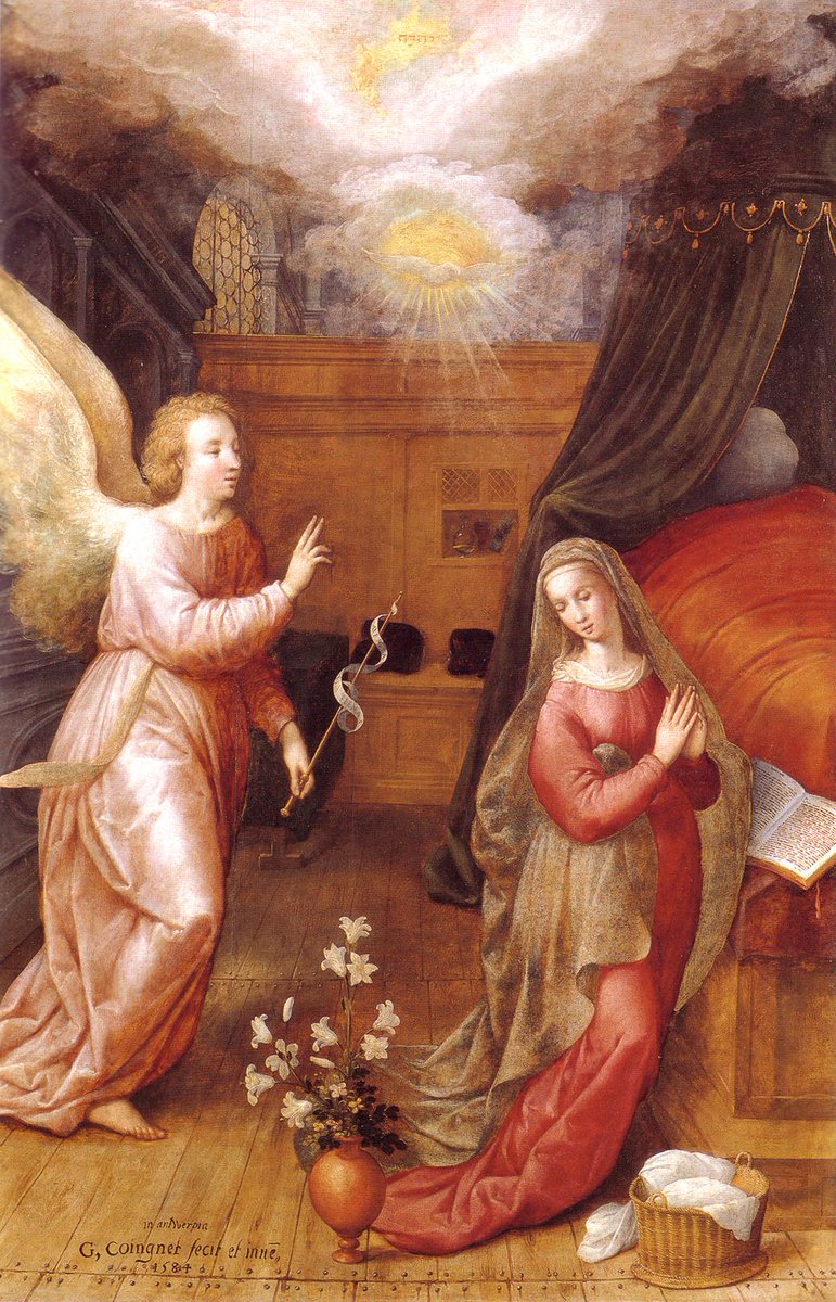 María contestó: 
«He aquí la esclava del Señor; hágase en mí según tu palabra».
Y el ángel se retiró.  Lc 1

 La Anunciación del Arcángel #SanGabriel 
#Coignet