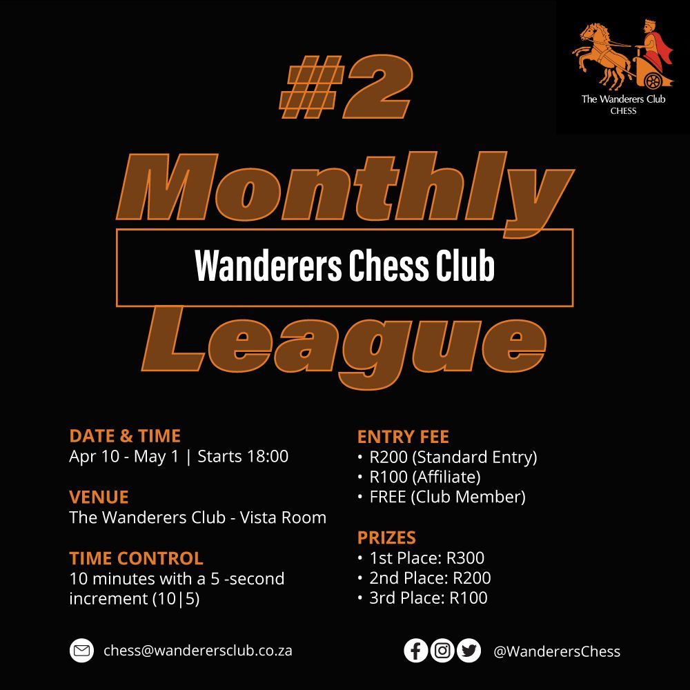 WanderersChess's tweet image. 🔔 Last Chance Alert! 🔔

🎉 Don&apos;t miss out on our Monthly Rated League - registrations closing TOMORROW! 🎉
Sign up before it&apos;s too late! buff.ly/3J9ZTxT 

#ChessLeague #MonthlyRatedLeague #ChessChallenge #ChessMaster #RegisterNow