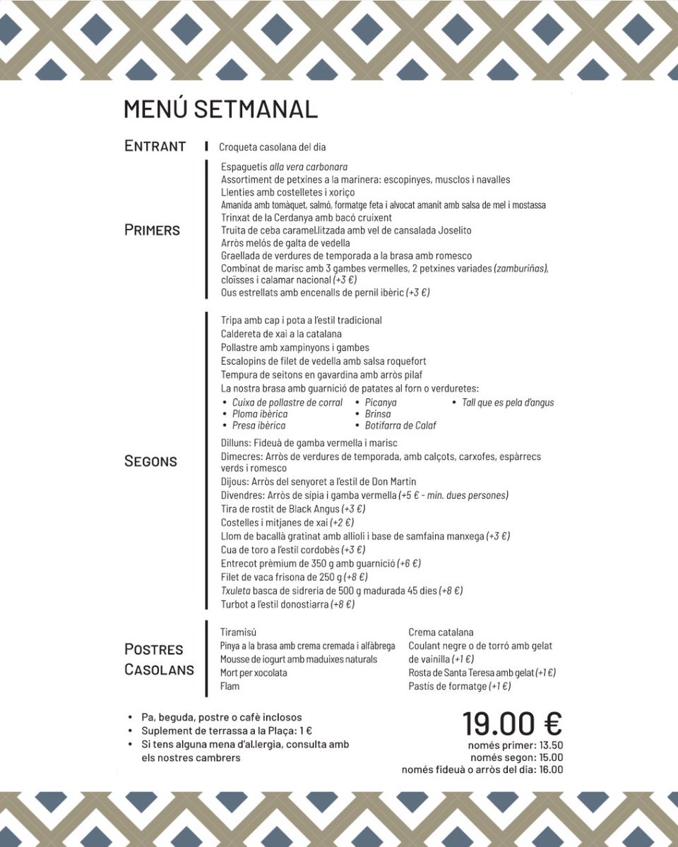 rtedonmartin's tweet photo. Comença la setmana amb el #menúsetmanal de #RestauranteDonMartin, amb què podràs gaudir de marisc, arrossos, carns i molt més per 19€!

📍 Plaça de la Vila, #SantaColomadeGramenet
☎️ Reserves: 933 855 561

#Barcelona #restaurante #menú #menudiario #foodiesbcn #foodies #bcnfood https://t.co/8RHsXrKO66