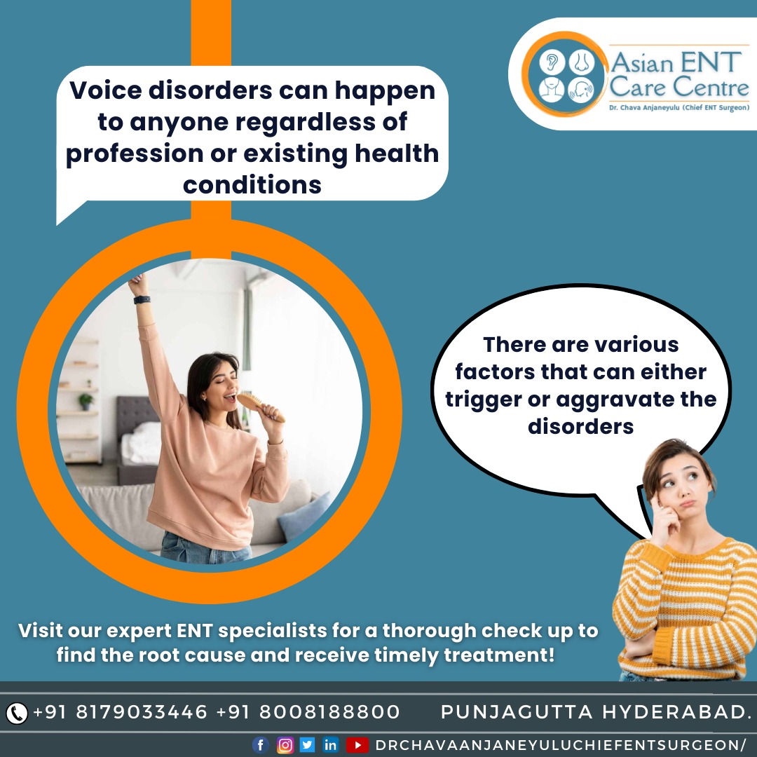 #VoiceDisorders #ENTSpecialist #Hyderabad #ExpertCare #VoiceTherapy #Healthcare #VocalHealth #AsianENTCareCentre #DrChavaAnjaneyulu #TopDoctor #HealthTips #Diagnosis #Treatment #VoiceProblems #AppointmentNow #CallNow   #ENTClinic #Confidence #Wellness #VoiceCare #HealthyVoice