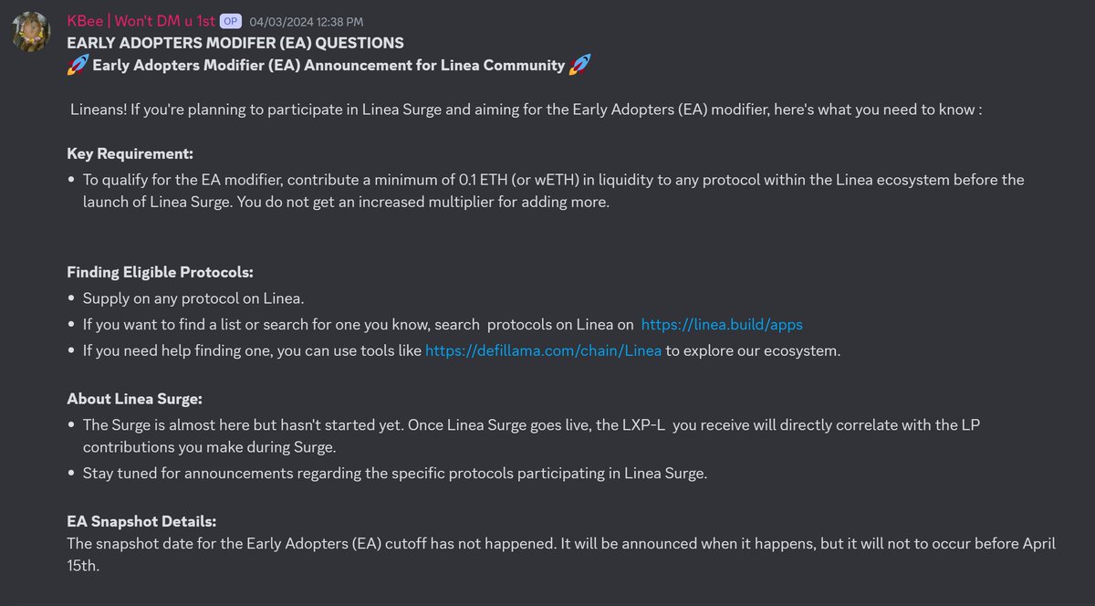 🔥Hướng dẫn làm EARLY ADOPTERS của Linea Surge🔥 Chương trình cung cấp thanh khoản nhận về LXP-L của Linea sẽ được diễn ra sau 17/4, tuy nhiên những ae nào add thanh khoản (>0.1E) trước 15/4 sẽ được xem là EARLY ADOPTERS. EARLY ADOPTERS sẽ được thưởng LXP-L…