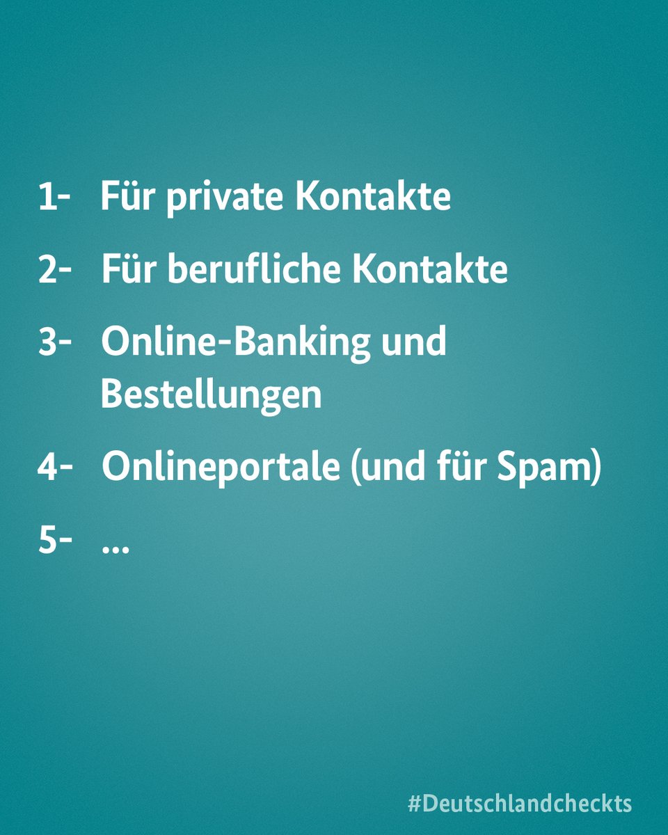 Es ist nicht nur wichtig, mehrere #Mailadressen zu haben. Entscheidend ist auch, wo ihr sie anlegt. Durch das IT-Sicherheitskennzeichen könnt ihr sicher sein, dass eure Mails und Daten in guten Händen sind. #Deutschlandcheckts. Weitere Informationen unter deutschlandcheckts.de