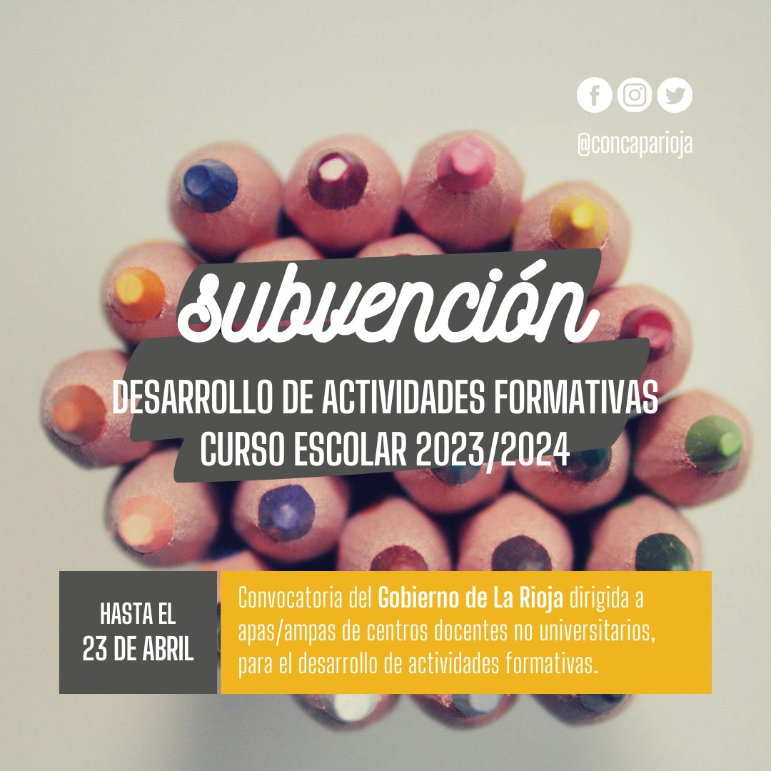 #AyudasAMPAS 🔛 Publicada en el BOR la resolución de @lariojaorg  para subvenciones a Asociaciones de Padres y Madres de Alumnos de centros docentes no universitarios para el desarrollo de 👉 Actividades formativas en el curso escolar 2023/2024