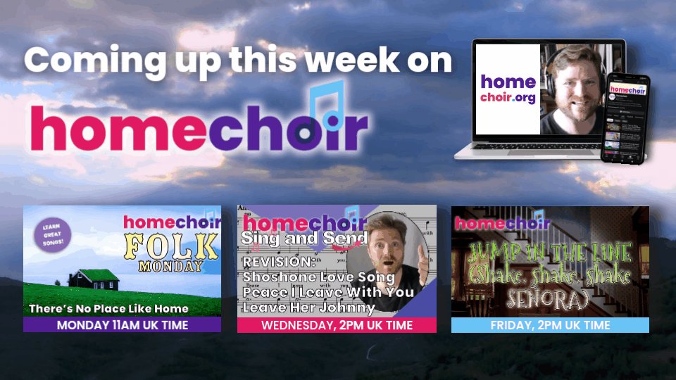 We're back LIVE TODAY for our new term, with some incredible music in store! 🎵 Today There's No Place Like Home at Folk Monday 🎵 On Wednesday we revise for our upcoming Sing & Send projects 🎵 Then on Fun Friday we Jump In The Line! Find out more: homechoir.org