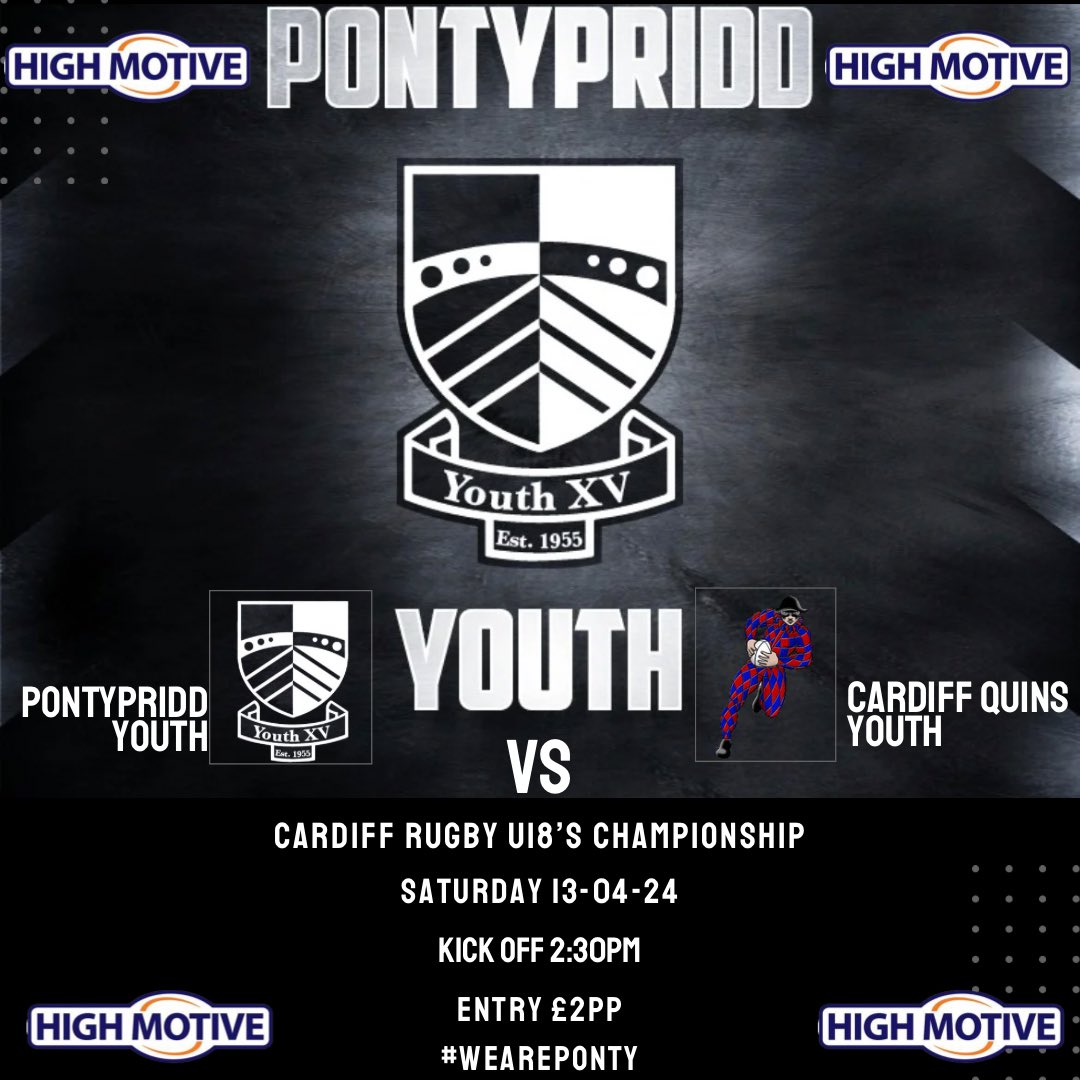 Saturday our youth team return to league action and welcome @CardiffQuinsRFC youth to Sardis road for our @Cardiff_Rugby youth championship game. If your not headed to RGC to support @PontypriddRFC it would be great to see you at Sardis supporting the youth #weareponty #nextgen