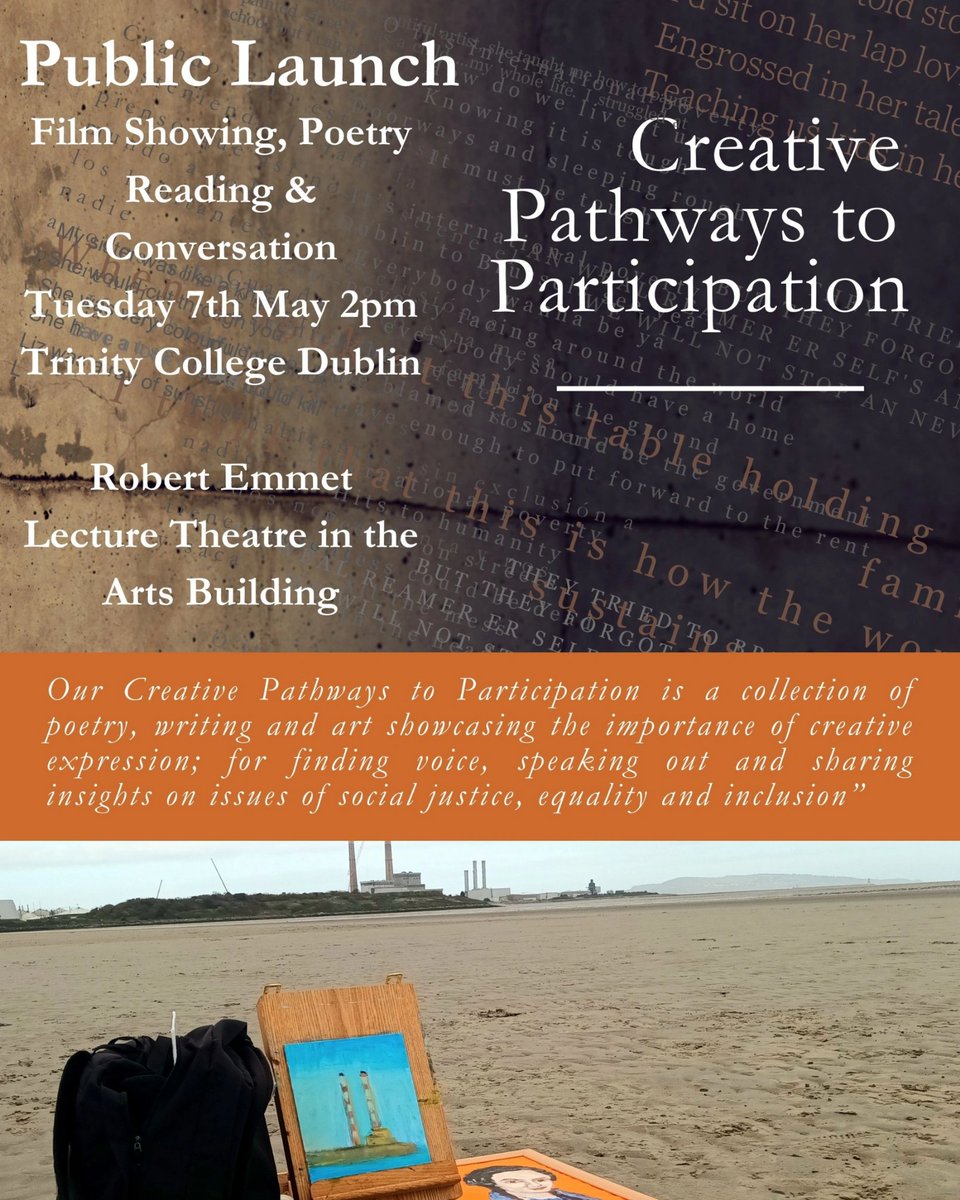 Creative Pathways to Participation 
@ATDIreland 
Public Launch 
Film showing, Poetry reading & Conversation 
Tuesday 7th May 2pm
Trinity College Dublin @tcddublin
Robert Emmet Lecture Theatre in Arts Building 
All Welcome #Poetry #spokenword #culture #Endpoverty @Coalition2030IR