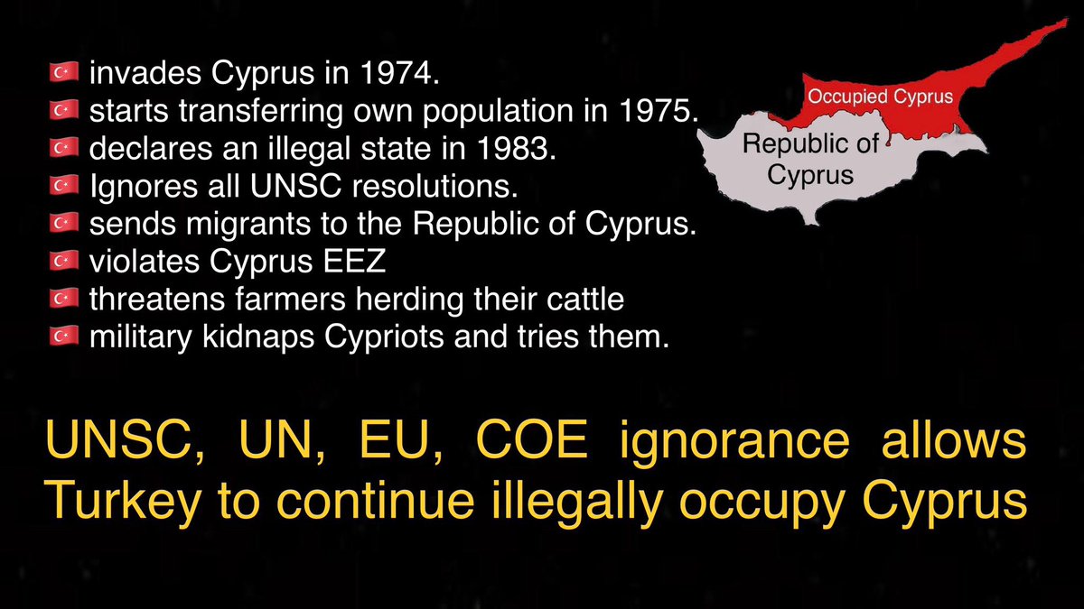 AN UNPUNISHABLE CRIME‼️
Turkey has violated all UNSC resolutions concerning Cyprus since 1974 when they invaded. Apart from resolutions being violated, laws and Conventions too.
The 4th Geneva Convention prohibits an occupying power to transfer its own population into the…