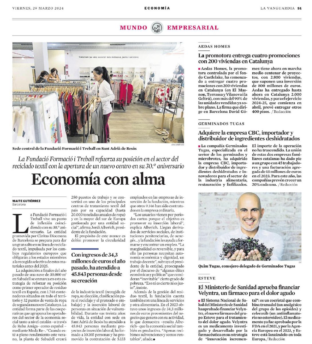 📰 @fitreball arriba al seu 30è aniversari obrint un nou centre, i es posiciona com a un dels principals agents de tractament tèxtil de l'Estat, i en el major del sud d'Europa gestionat per una entitat social. 

Ens ho explica @Lavanguardia 👇

📢 #LesFundacionsSónNotícia!