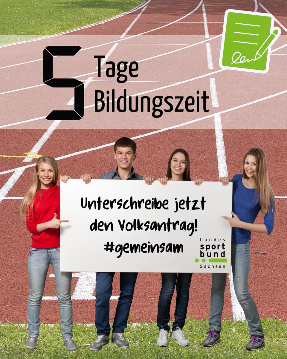 Stift raus und persönlich unterschreiben!✍️ Wir sammeln gemeinsam mit @zeitfuersachsen in den sächischen Sportvereinen und -verbänden Unterschriften für den Volksantrag für 5⃣Tage Bildungszeit in Sachsen. Weitere Infos: zeit-fuer-sachsen.de