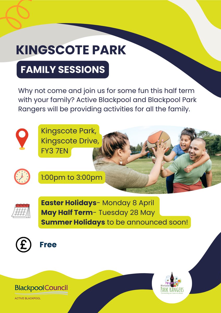 We're joining Blackpool Park Rangers today at Kingscote Park for free family sessions!