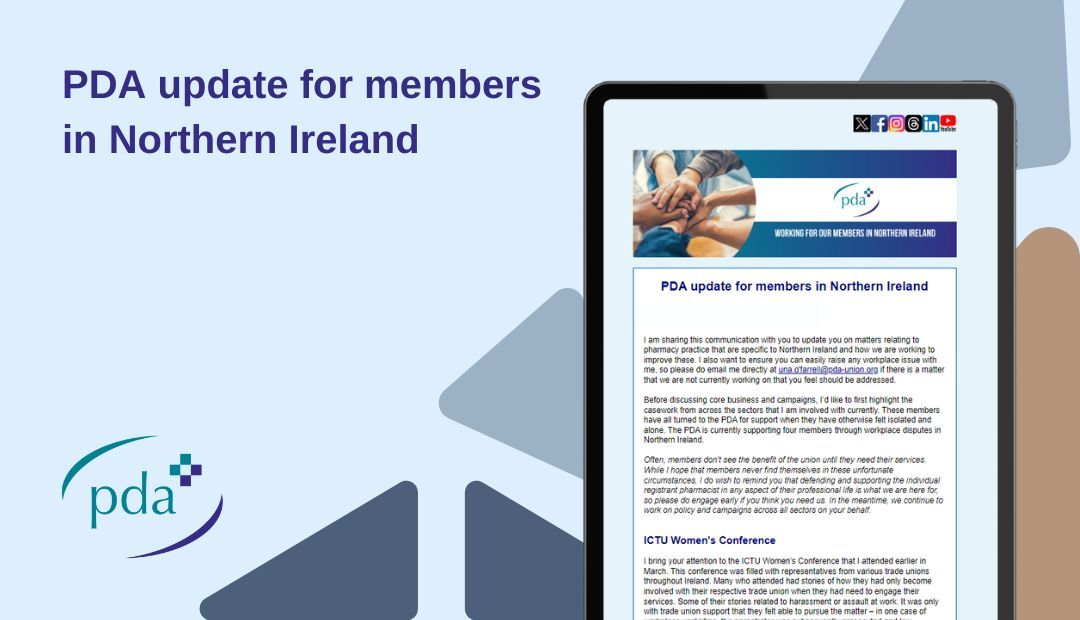 PDA National Officer, Una O'Farrell has contacted members in Northern Ireland to update them on our recent activities. The update informs members of the pay increase for NHS (AFC) #pharmacists, our work at GPFEDNI, and more Learn more: buff.ly/3vxnfui