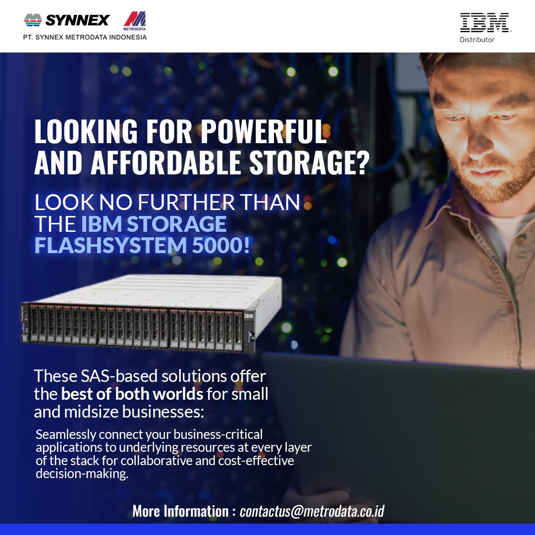 Your data deserves the best performance. 

Give it the upgrade it craves!

Follow @synnexmetrodata and reach out to us at contactus@metrodata.co.id for more details! 

#IBMStorage #FlashSystem5000 #DataSolutions #IBM #IBMIndonesia #SynnexMetrodataIndonesia