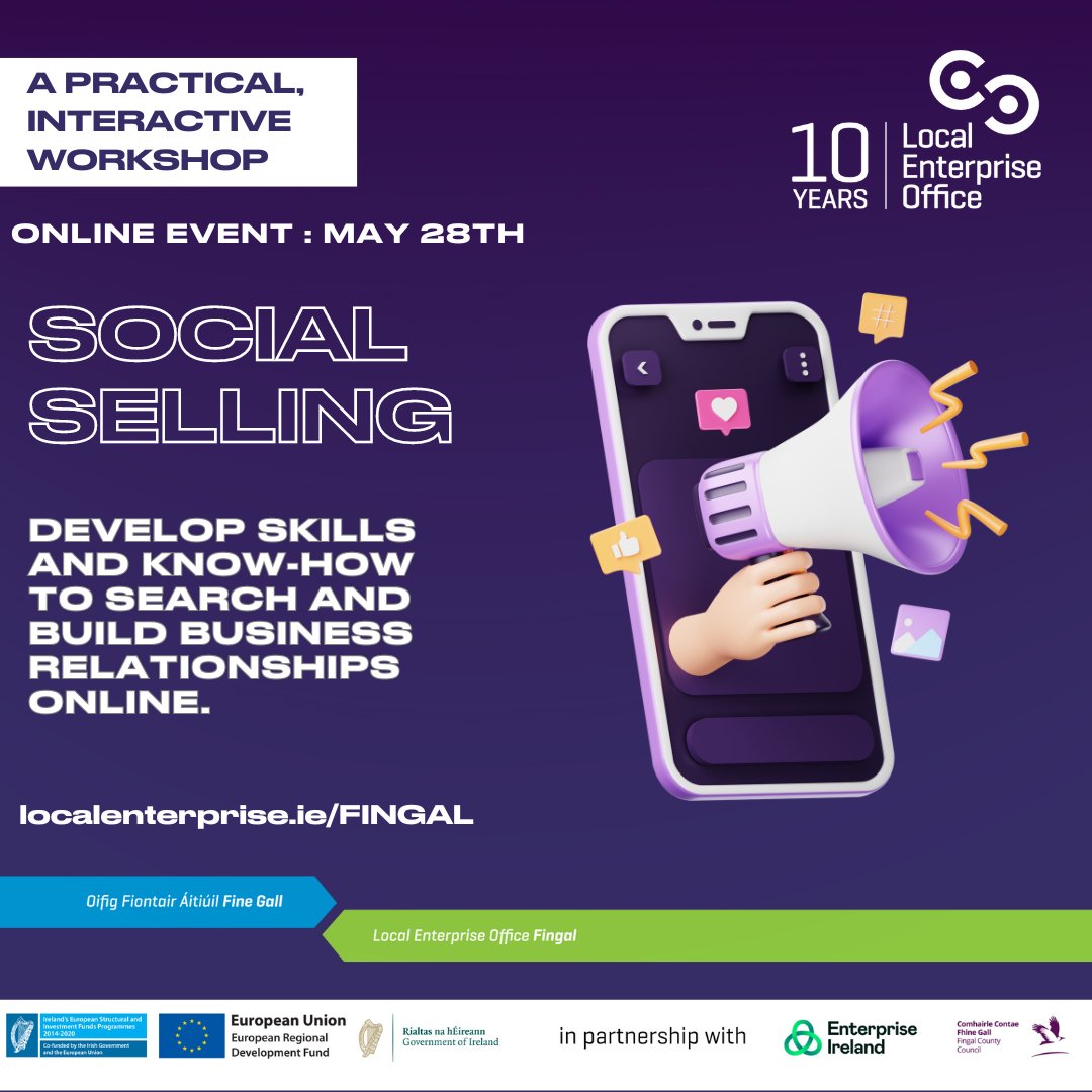 Join us on the 28th of May for a workshop that will set you up for sales success on social media!
You will develop skills and know-how to search and build business relationships online.
Sign up now at: localenterprise.ie/Fingal/Trainin…
#MakingItHappen
@fingalcoco