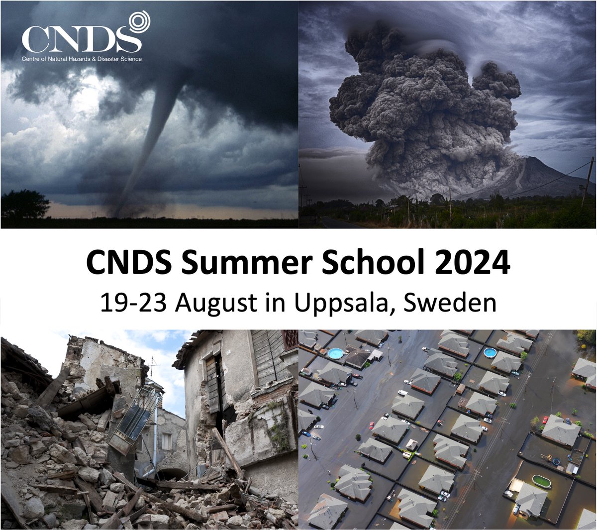 🔔The call for applications for this year's International #CNDSsummer school on #NaturalHazards in the #Anthropocene is out. 🌊🌋🏜🏚🫂🌍 #PhD students in Earth-, engineering- and social sciences can apply. ⌛️Deadline: 6 May (23:59 CEST) More info at: cnds.se/research/summe…