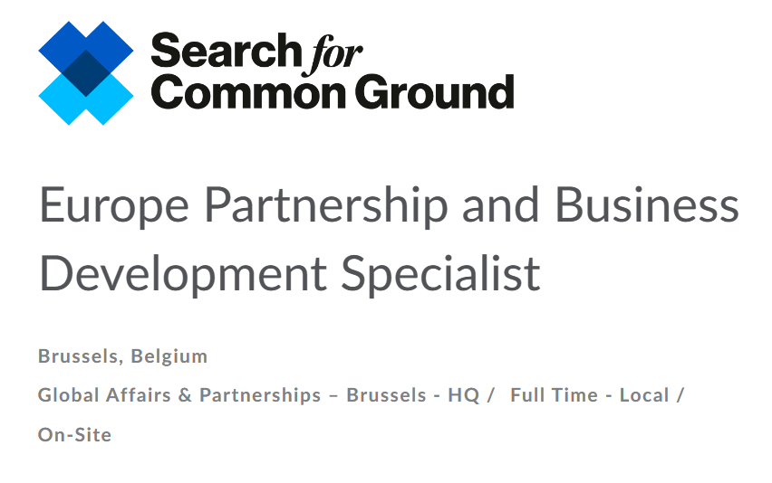 💼 #Job Alert: Our member @SFCG_ is looking for an Europe Partnership and Business Development Specialist to join its team in Brussels, Belgium 🇧🇪 Learn more about the #vacancy & apply here: lnkd.in/djTEPQRh
