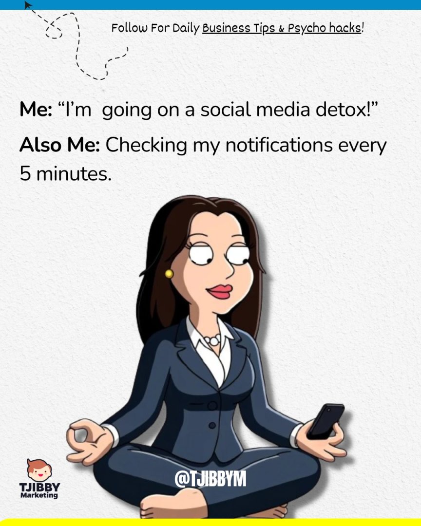 Starting my social media detox like a pro: peace, love, and...*PING* umh, just gonna check this real quick! 😅

~~~~~~~~~~~~~~~~~~~
Follow @tjibbym for more!
~~~~~~~~~~~~~~~~~~~

#smallbusinessowners
#businessmemes
#entreprenuerlife
#smallbusinessownersclub
#tjibbymeme