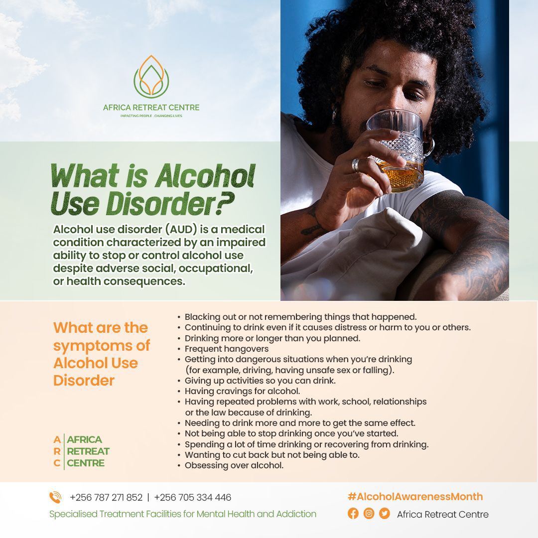 Many of is live in denial until we get complications like heart and liver diseases, cancers and digestive problems, hypertension among other chronic illnesses from unhealthy alcohol consumption.
In our #alcoholawarenessmonth series today, let's look at what AUD is and it's sympto