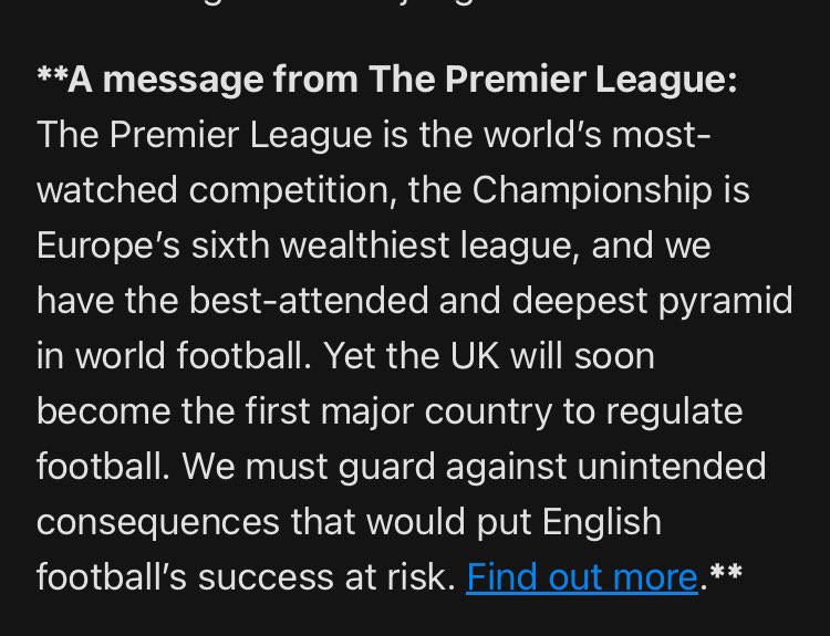 Just the Premier League putting ads attacking a football regulator in this morning’s Politico playbook. 🤔