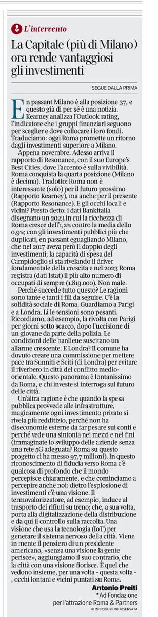 L’ascesa di #Roma nella graduatorie internazionali. Qualcosa di importante, silenziosamente, sta accadendo: riprendono investimenti, interesse e vitalità della città. Come da molti anni non accadeva #CorrieredellaSera