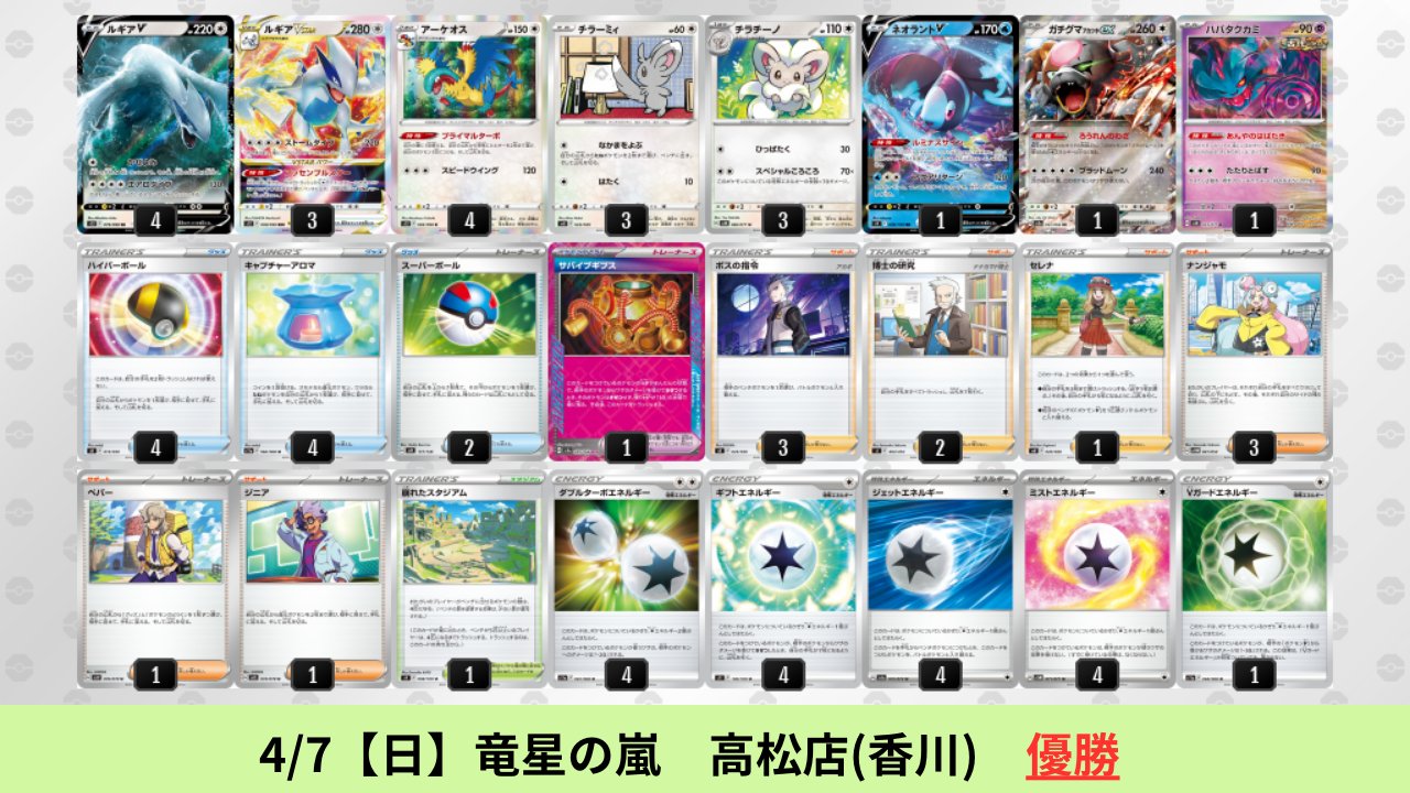 ルギアVSTARデッキ（シティーリーグ優勝・水オーガポン採用） ルギアVSTARデッキ（シティーリーグ優勝・水オーガポン採用